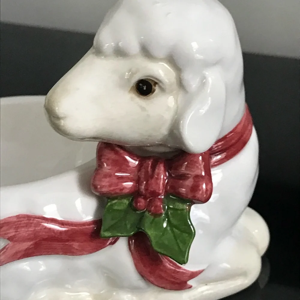 Vintage FITZ & FLOYD Christmas Lamb Votive Candleholder